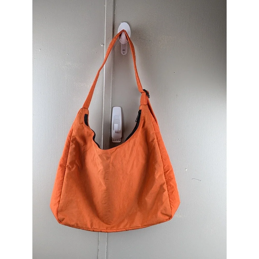 Fastfairy Orange Nylon Crescent Shoulder Bag Adjustable Strap Slouchy Hobo